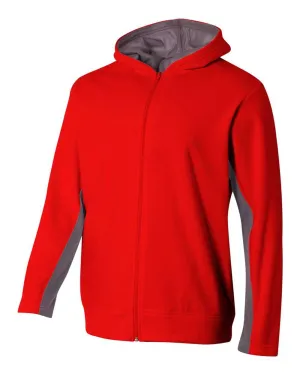 A4 NB4251 Youth Full Zip Color Block Fleece Hoodie - Scarlet Graphite