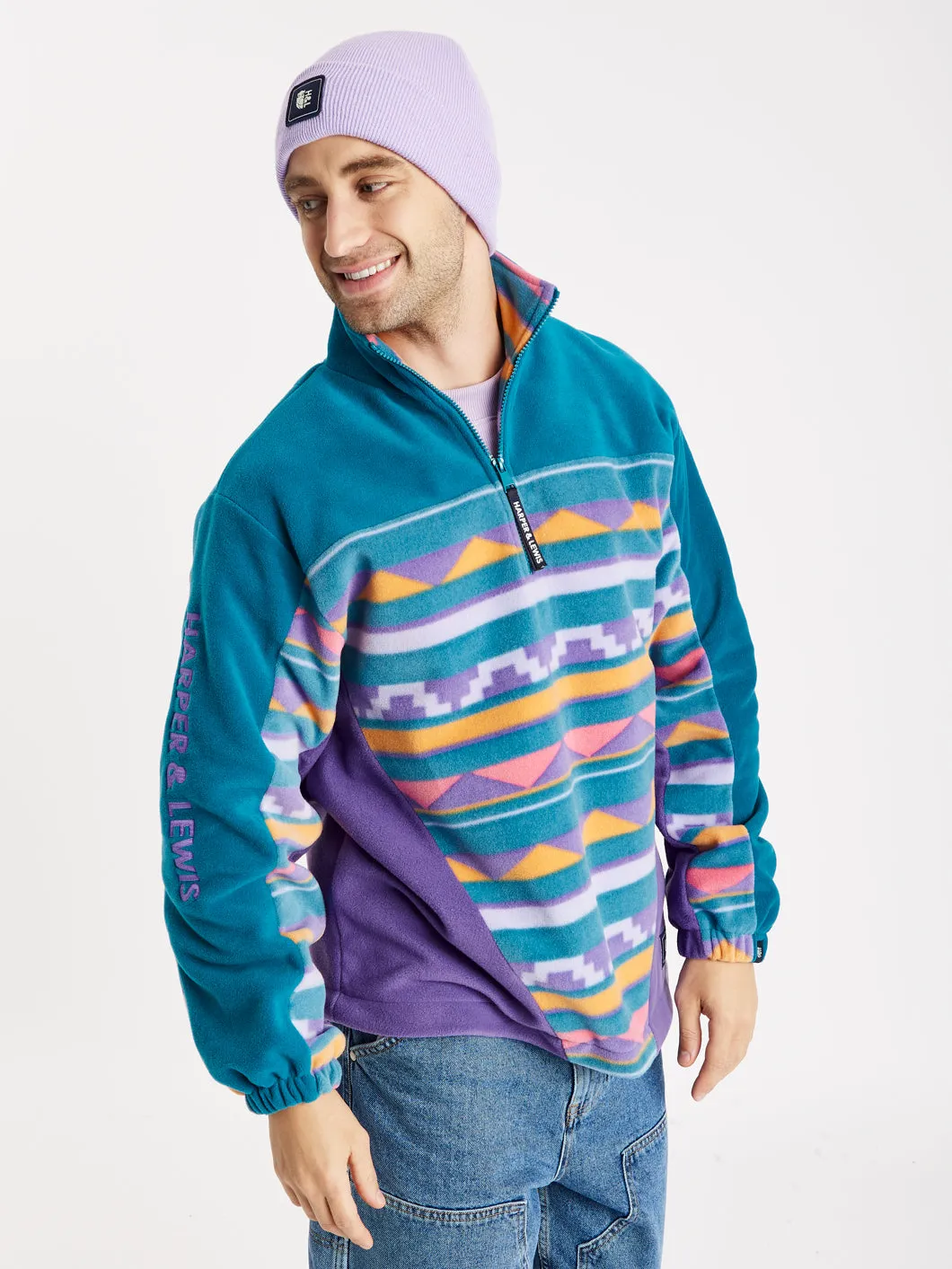 Abelia Retro Pattern 1/4 Zip Fleece