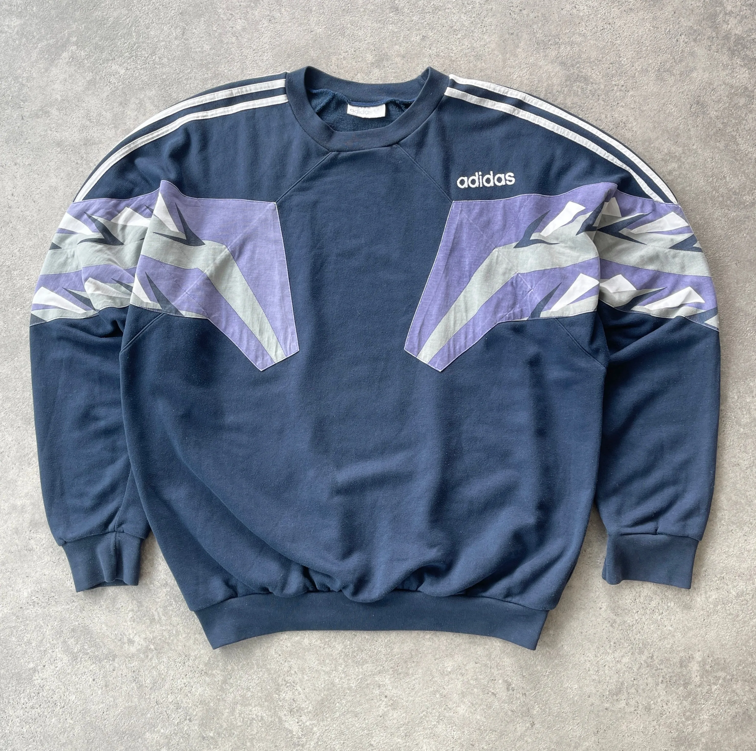 Adidas 1990s colour block embroidered graphic sweatshirt (L)