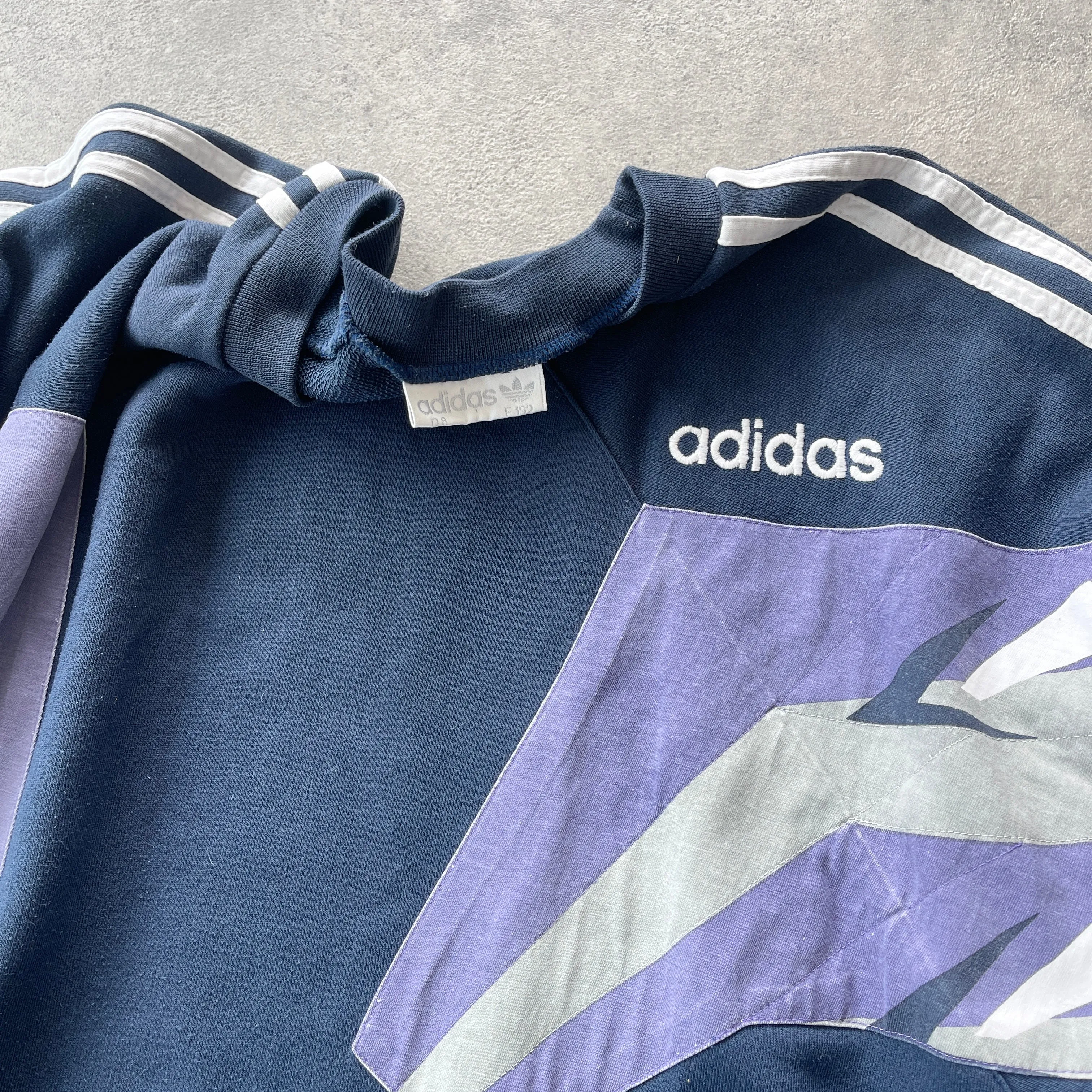 Adidas 1990s colour block embroidered graphic sweatshirt (L)