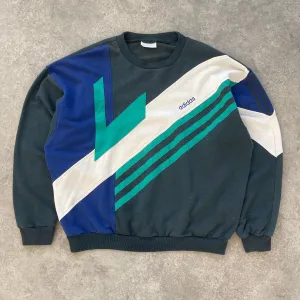 Adidas 1990s colour block embroidered sweatshirt (L)