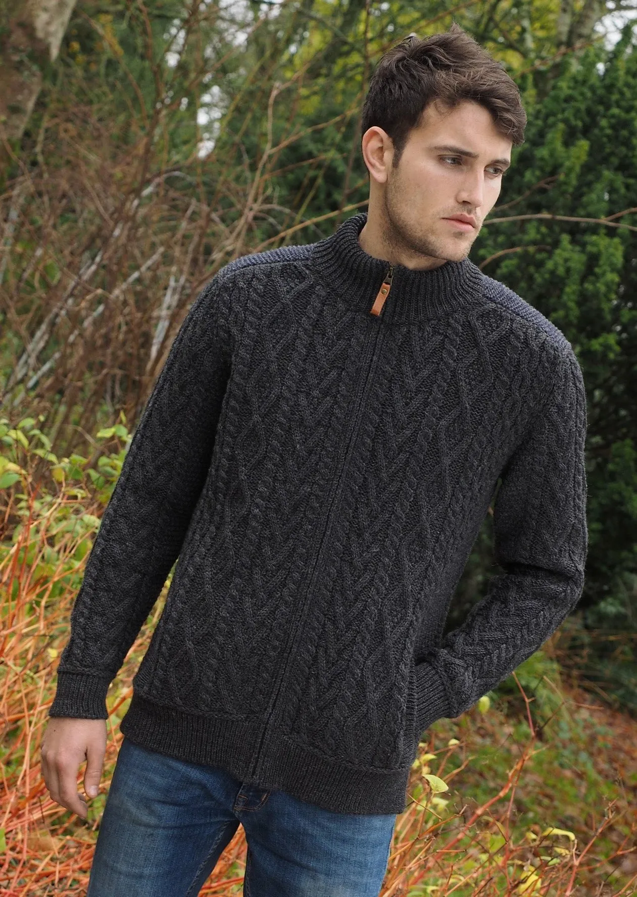 Aran Crafts Full Zip Sweater | Charcoal