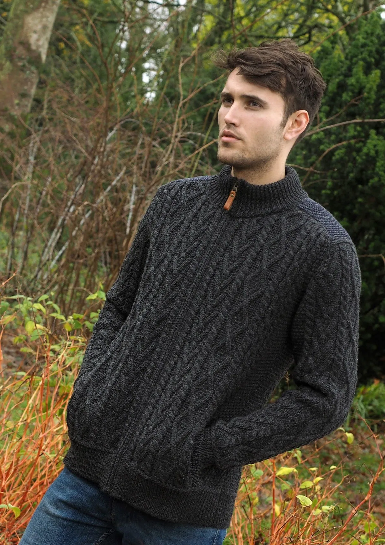 Aran Crafts Full Zip Sweater | Charcoal