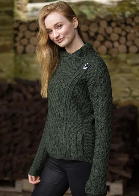 Aran Crafts Ladies Side Zip Cardigan | Green