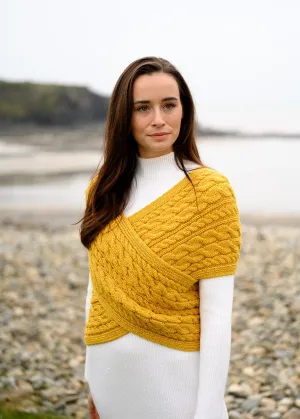 Sunflower Aran Crossover Wrap - Cozy & Stylish