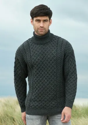 Aran Merino Polo Neck Sweater | Charcoal