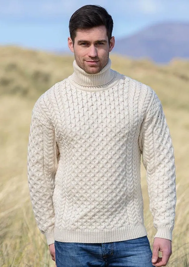 Aran Merino Polo Neck Sweater | Natural