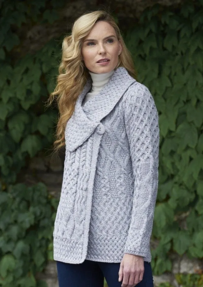 Aran One Button Super Soft Cardigan | Grey