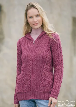 Aran Women's Hooded Pocket Cardigan | Berry