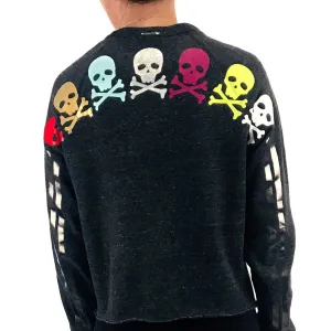 Babsie Crewneck Sweatshirt in Dark Grey with Rainbow Skulls Design