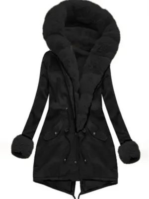 Black Fur Collar Stitching Cotton Coats