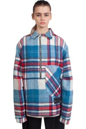 Blue Wool Check Half-Zip Shirt