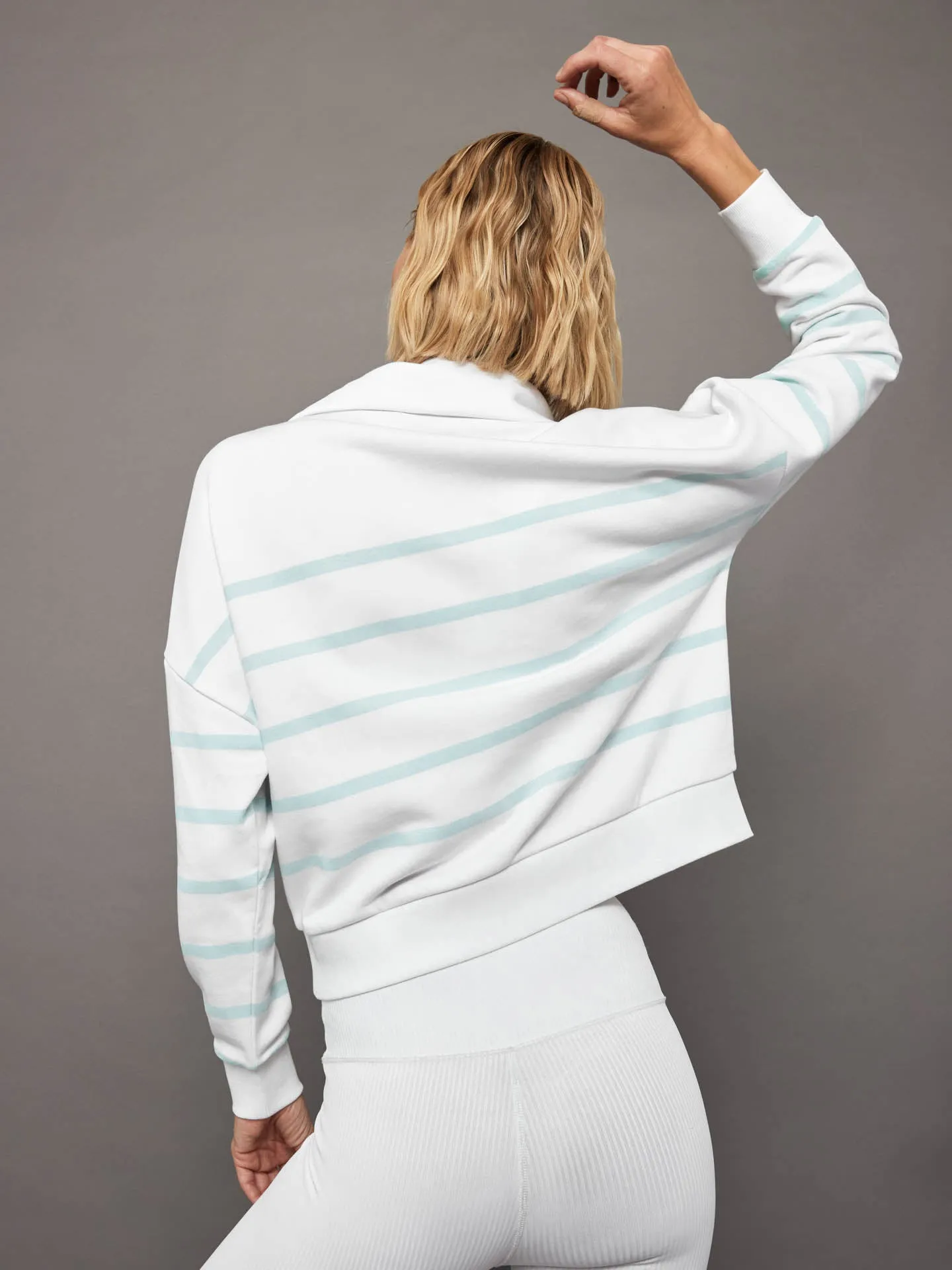 Breton Stripe French Terry 1/2 Zip - White/ Quiet Tide