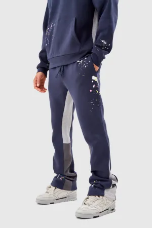 FLARED PAINT SMEAR JOGGER - NAVY