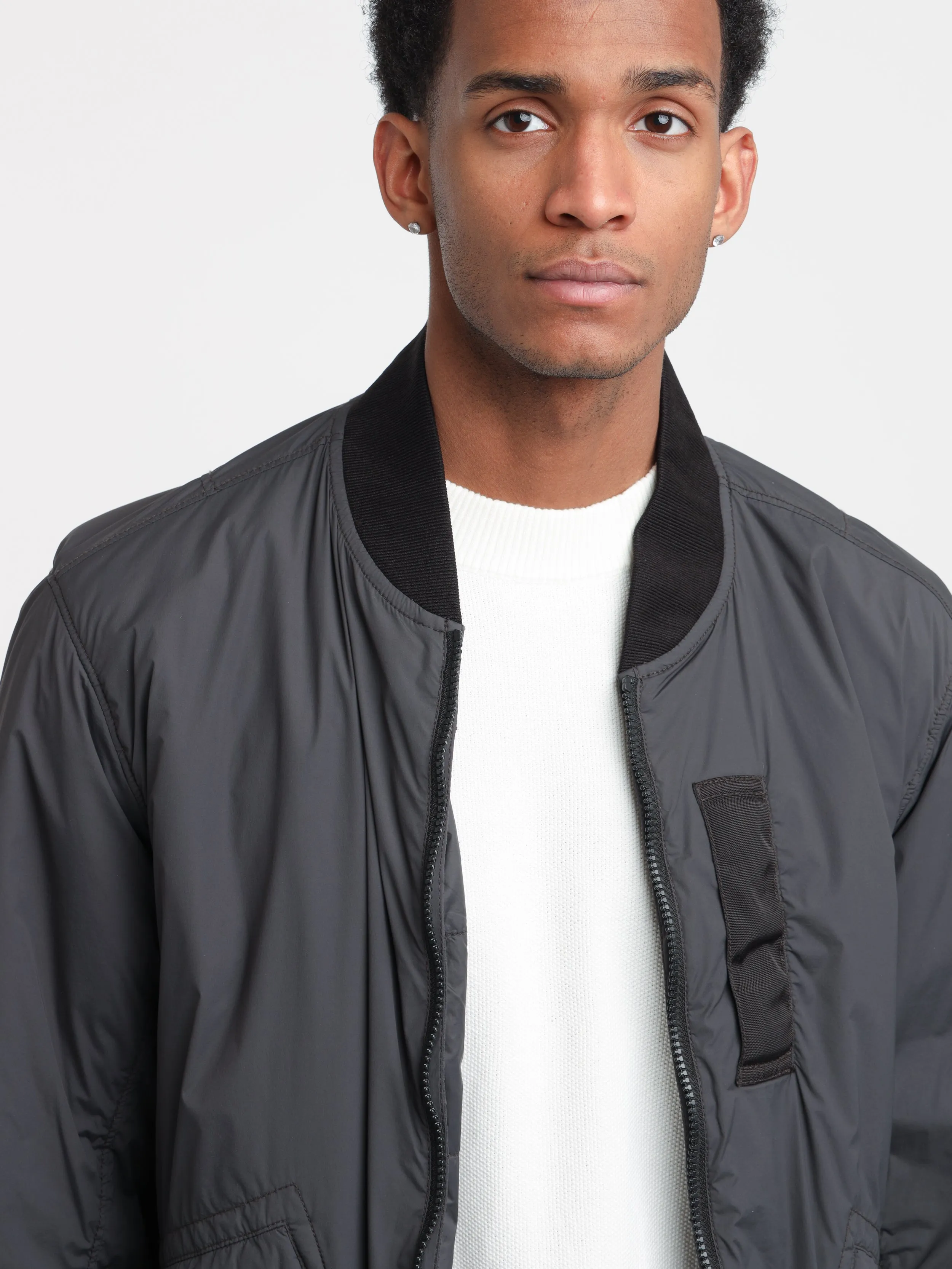 Grey Skin Touch Nylon-TC Bomber Jacket