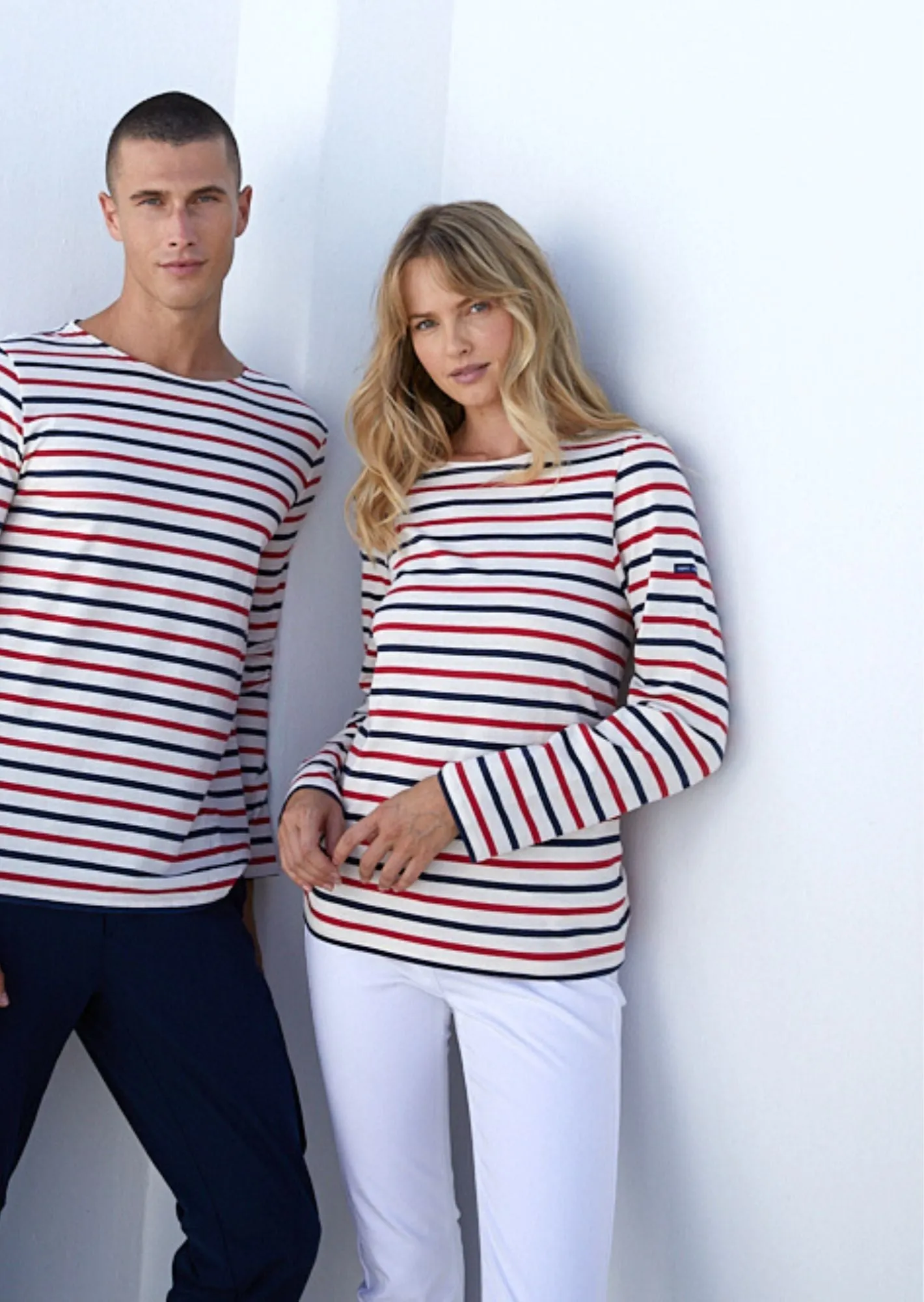 MINQUIERS MODERNE - Tri-color Striped Shirt | Lightweight Cotton | Unisex Fit (ECRU / NAVY / RED)