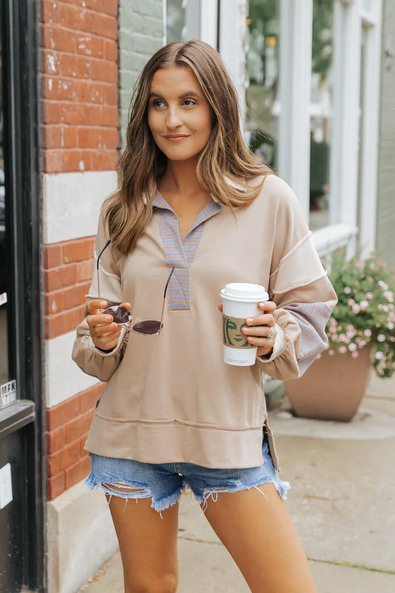 Mocha Color Block Striped Sweatshirt