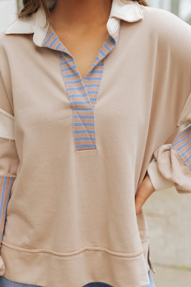 Mocha Color Block Striped Sweatshirt