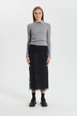 Sure, heres an optimized title: Premium Lightweight Grey Melange Knit Top by ODA.