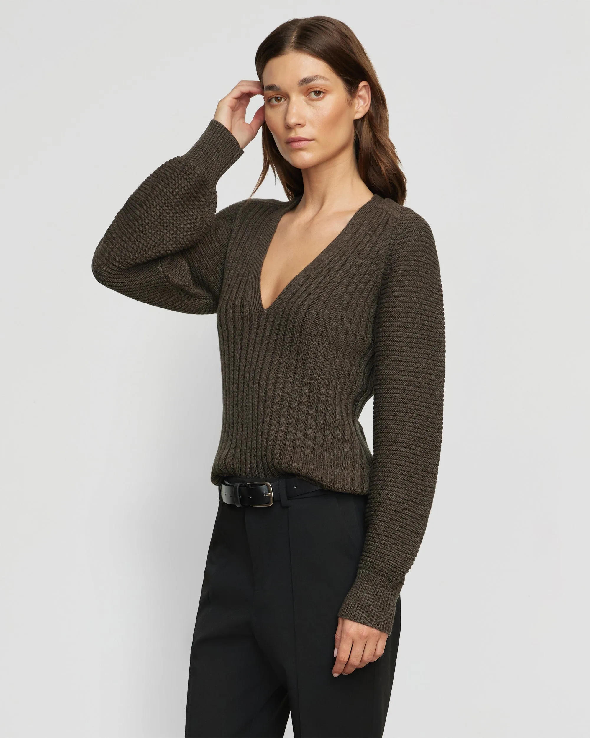 Sanne Ottoman-Knit V-Neck Sweater