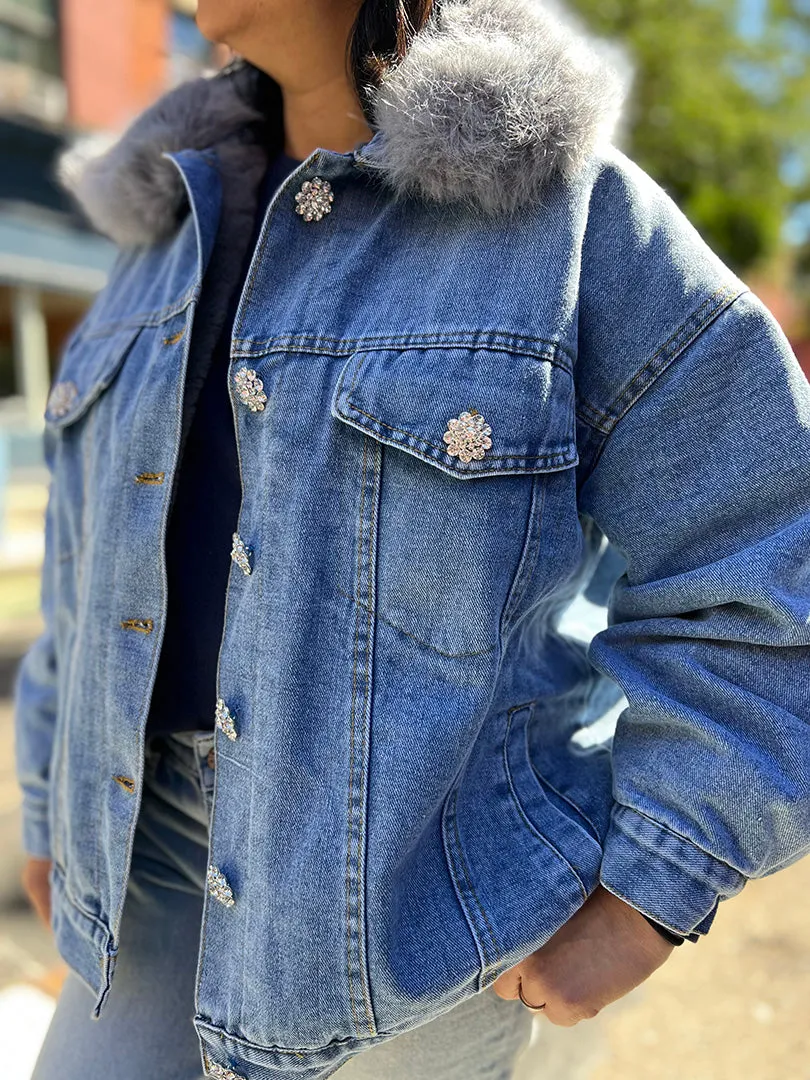 Tessa Oversized Denim Jacket with Faux Shearling