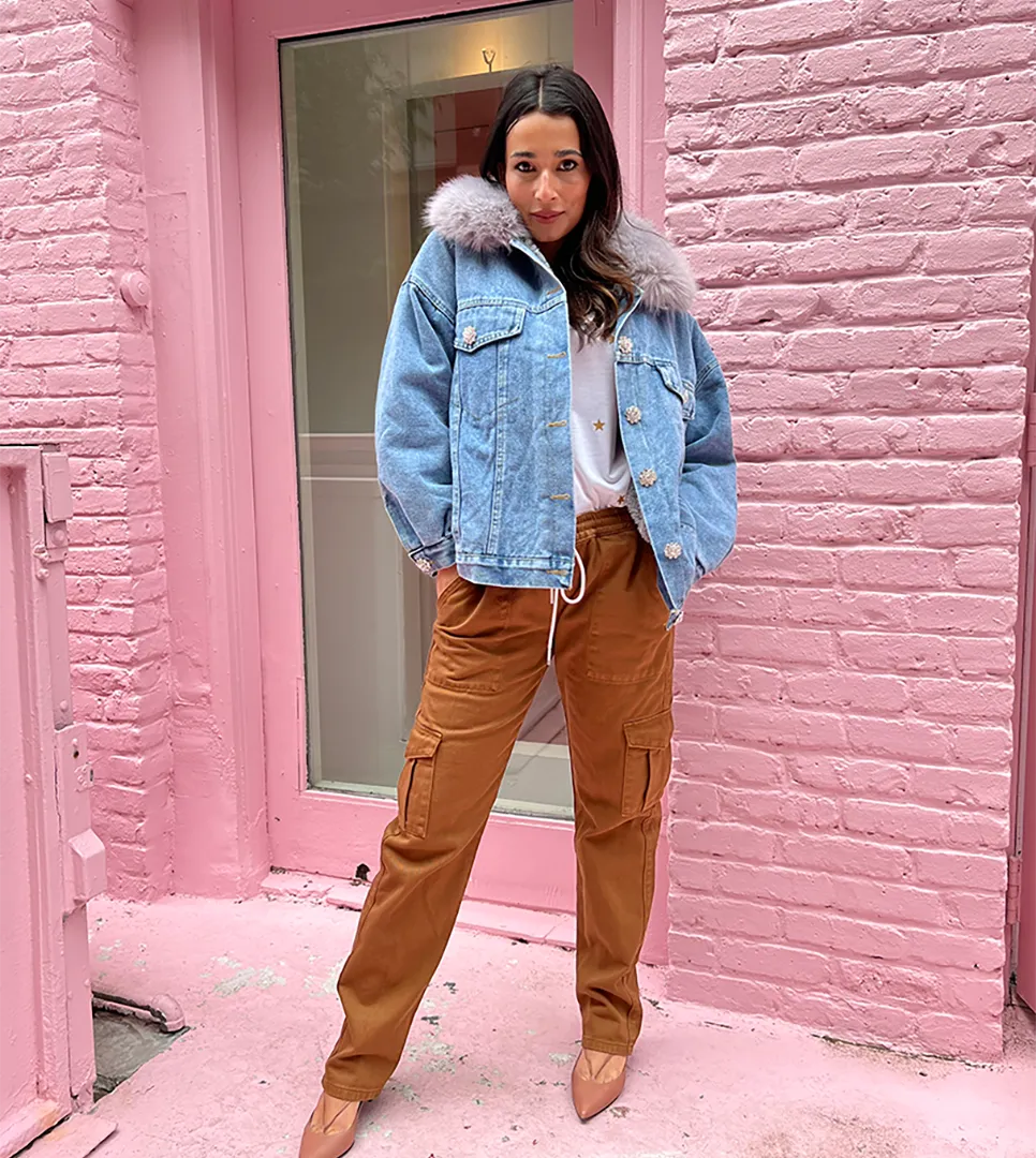 Tessa Oversized Denim Jacket with Faux Shearling