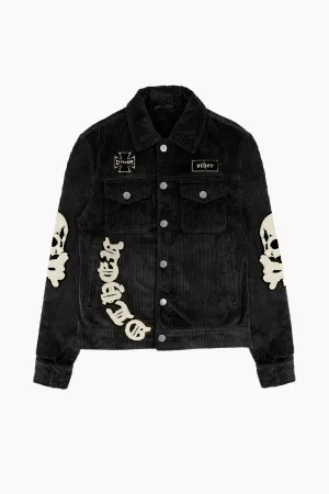 The Skull & Crossbones Patched Cord Trucker Jacket | Black