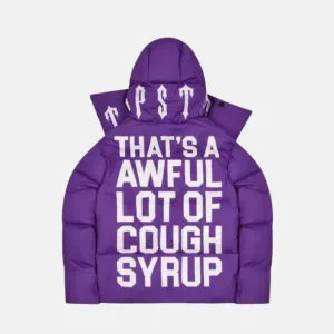 Trapstar Purple Hooded Puffer Jacket with Awful Lot of Cough Syrup Design