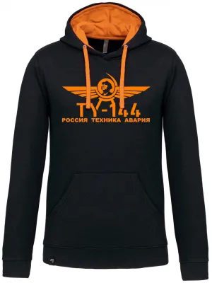 TU-144 ― Unisex Bi-color Hoodie - Schwarz / Orange