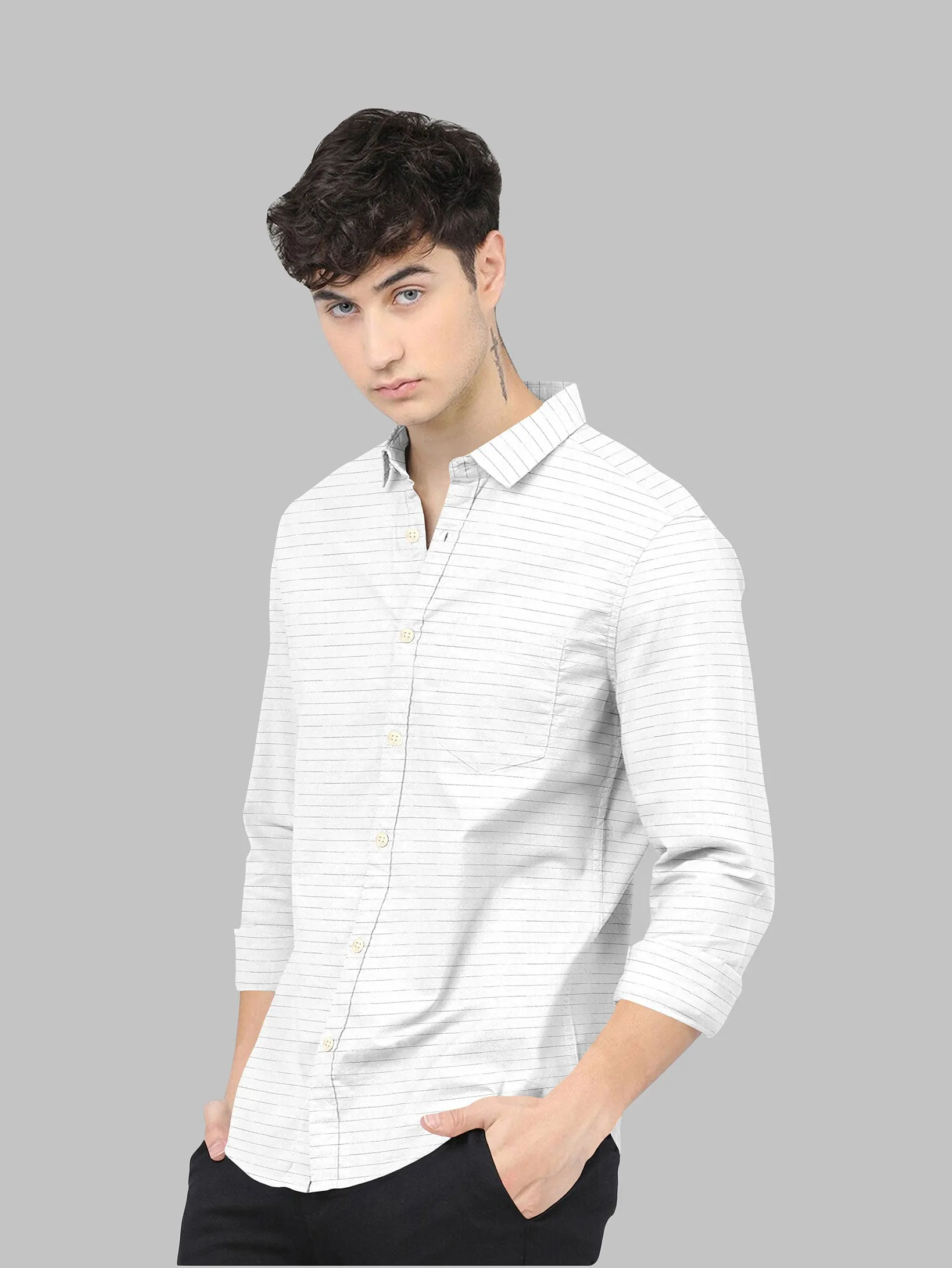 White Color Weft Dobby Soft Cotton Solid Shirt