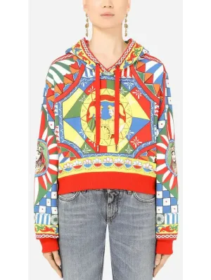 Women’s Carretto-Print Cropped Jersey Hoodie