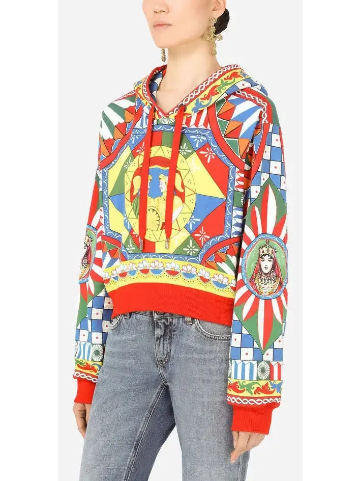 Women’s Carretto-Print Cropped Jersey Hoodie